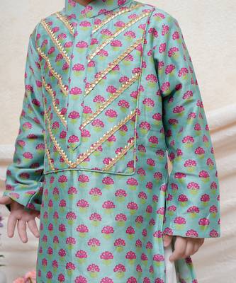 Sea green printed chanderi kurta set 2