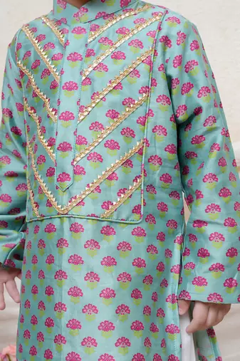 Sea green printed chanderi kurta set