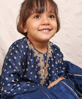 Navy blue embroidered chanderi kurta set 3