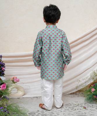 Sea green printed chanderi kurta set 3