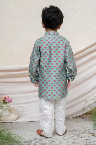 Sea green printed chanderi kurta set