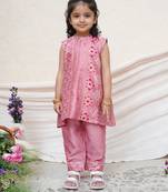 Dusty pink embroidered chanderi kurti set