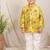 Lime green printed chanderi kurta jacket set