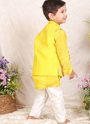 Yellow embroidered tissue kurta jacket set 2