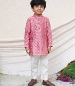 Dusty pink embroidered chanderi kurta set