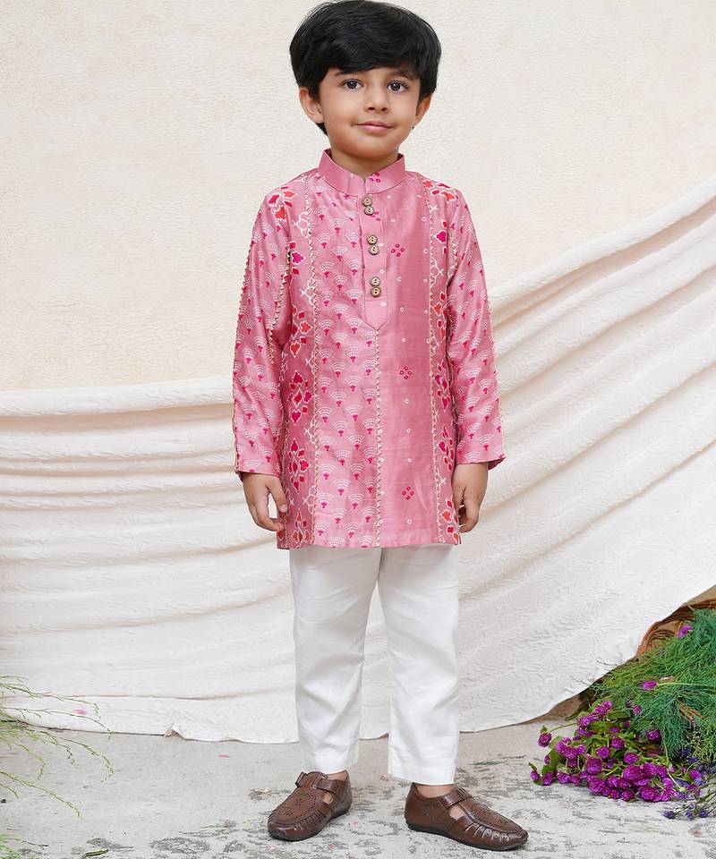 Dusty pink embroidered chanderi kurta set