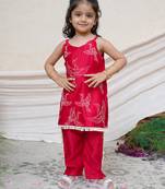 Red embroidered chanderi kurti set