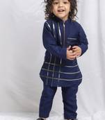 Navy blue embroidered silk kurta set
