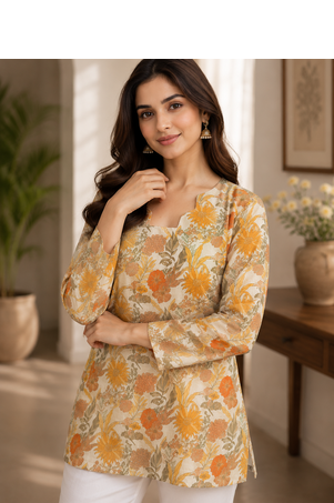 YELLOW Rayon DIGITAL PRINTED KURTI  1