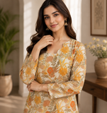 YELLOW  REYON WITH DIGITAL PRINTED STYLISH WEAR KURTI 
