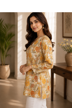 YELLOW Rayon DIGITAL PRINTED KURTI  2
