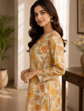 YELLOW Rayon DIGITAL PRINTED KURTI 