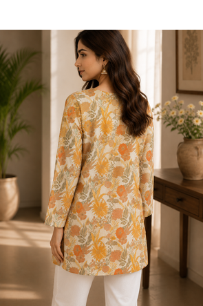 YELLOW Rayon DIGITAL PRINTED KURTI  3