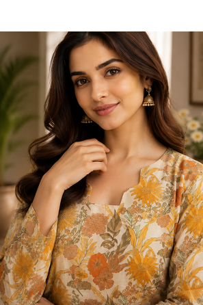 YELLOW Rayon DIGITAL PRINTED KURTI  4
