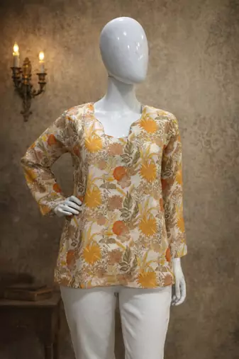 YELLOW Rayon DIGITAL PRINTED KURTI 