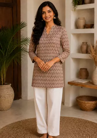 CREAM  REYON WITH DIGITAL PRINTED STYLISH WEAR KURTI 