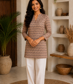 CREAM  REYON WITH DIGITAL PRINTED STYLISH WEAR KURTI 