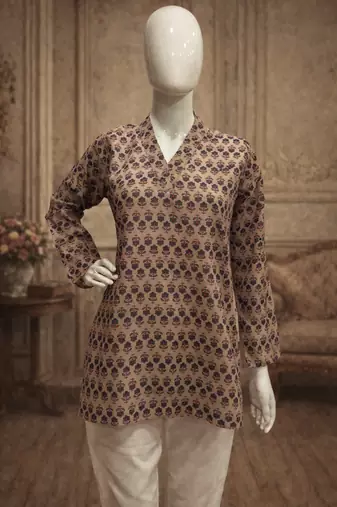CREAM Rayon DIGITAL PRINTED KURTI 