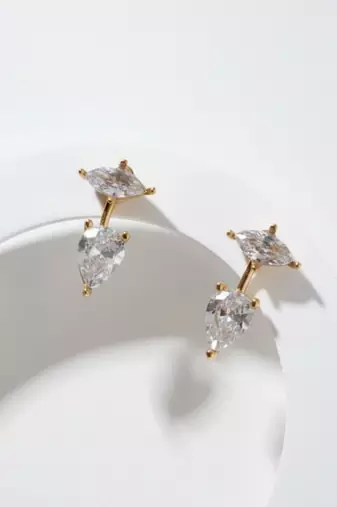 Graceful Gem Drop Earrings | 2-in-1 Stud & Drop Earrings | 18K Gold Plated Anti-Tarnish Daily Wear
