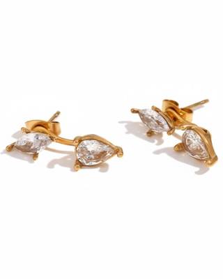 Graceful Gem Drop Earrings | 2-in-1 Stud & Drop Earrings | 18K Gold Plated Anti-Tarnish Daily Wear 3
