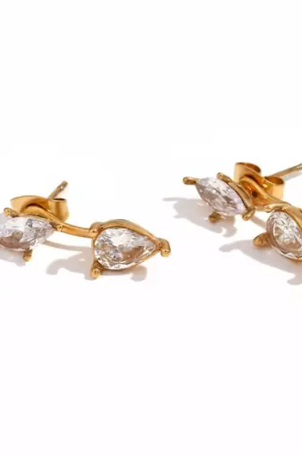 Graceful Gem Drop Earrings | 2-in-1 Stud & Drop Earrings | 18K Gold Plated Anti-Tarnish Daily Wear