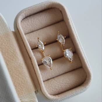 Graceful Gem Drop Earrings | 2-in-1 Stud & Drop Earrings | 18K Gold Plated Anti-Tarnish Daily Wear 4