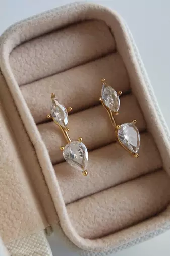 Graceful Gem Drop Earrings | 2-in-1 Stud & Drop Earrings | 18K Gold Plated Anti-Tarnish Daily Wear
