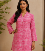 PINK  REYON WITH DIGITAL PRINTED STYLISH WEAR KURTI 
