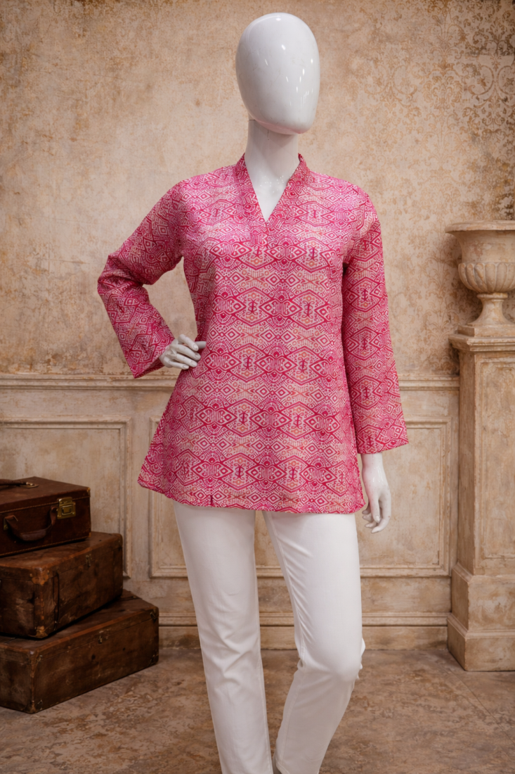 PINK  REYON WITH DIGITAL PRINTED STYLISH WEAR KURTI 