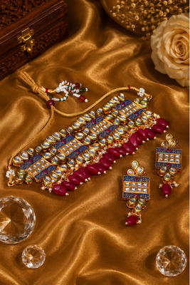 Meenakari beaded kundan choker necklace set 2