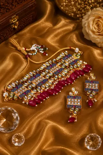 Meenakari beaded kundan choker necklace set