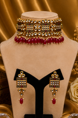 Beaded Meenakari Kundan Choker Necklace Set 1
