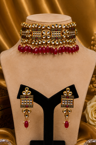 Beaded Meenakari Kundan Choker Necklace Set