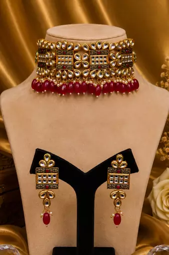 Beaded Meenakari Kundan Choker Necklace Set