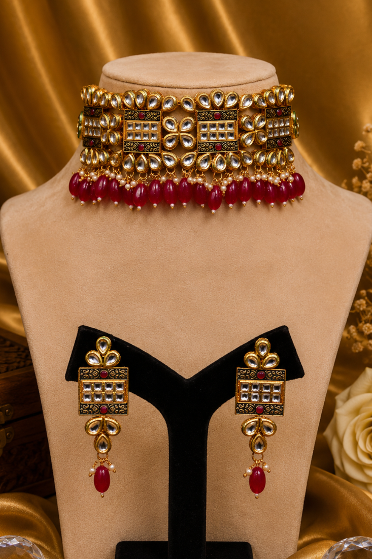 Beaded Meenakari Kundan Choker Necklace Set
