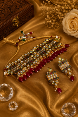 Beaded Meenakari Kundan Choker Necklace Set 2