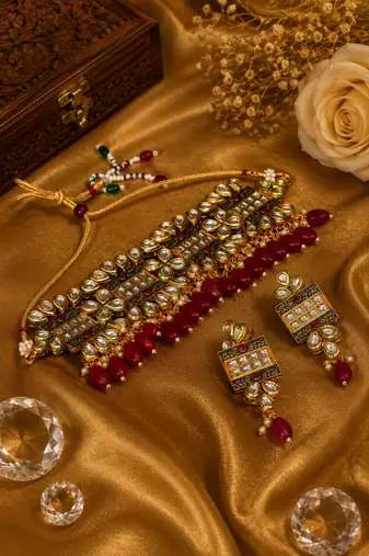 Beaded Meenakari Kundan Choker Necklace Set