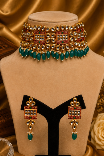 Kundan Meenakari Beaded Choker Necklace Set