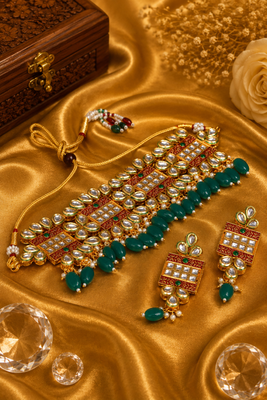 Kundan Meenakari Beaded Choker Necklace Set 2