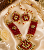 Kundan beaded pearl necklace set for women