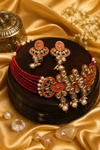 Meenakari kundan beaded choker set