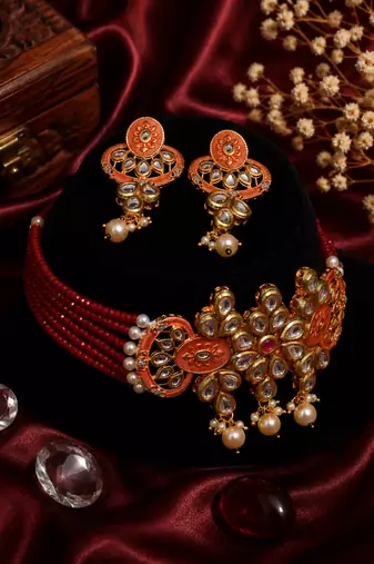 Meenakari kundan beaded choker set