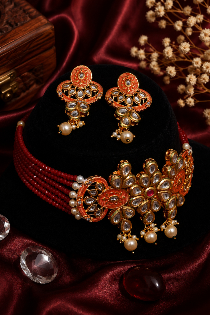 Meenakari kundan beaded choker set