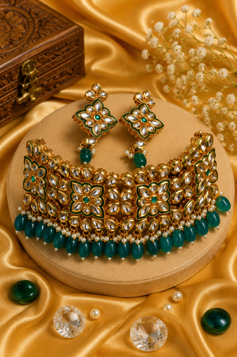Kundan wedding beaded choker necklace
