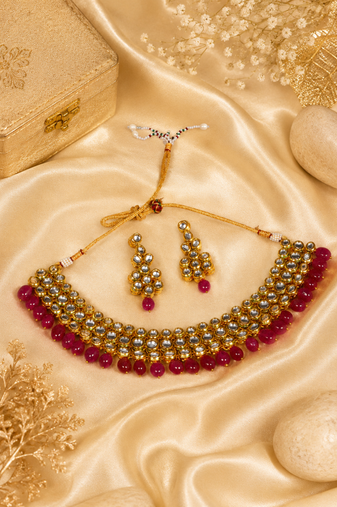 Royal elegance kundan ruby necklace set