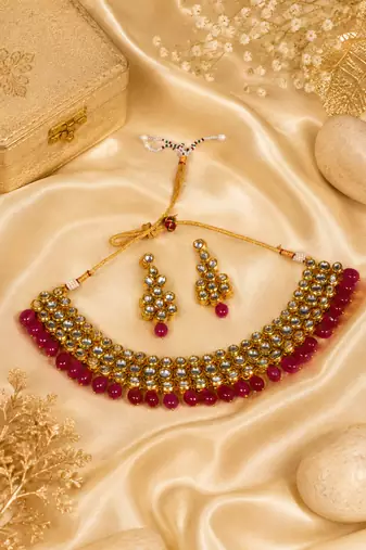 Royal elegance kundan ruby necklace set