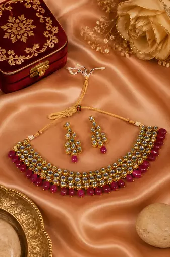 Royal elegance kundan ruby necklace set