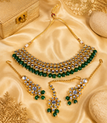 Premium Ethnic Kundan Emerald Necklace Set