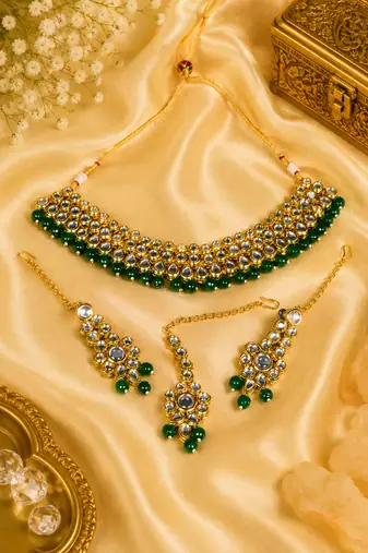 Premium Ethnic Kundan Emerald Necklace Set