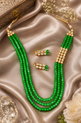 Traditional long kundan beads necklace set